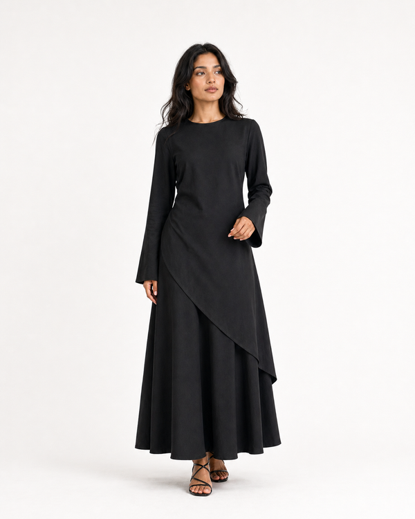 Black Cascading Asymmetric Two-Piece Set