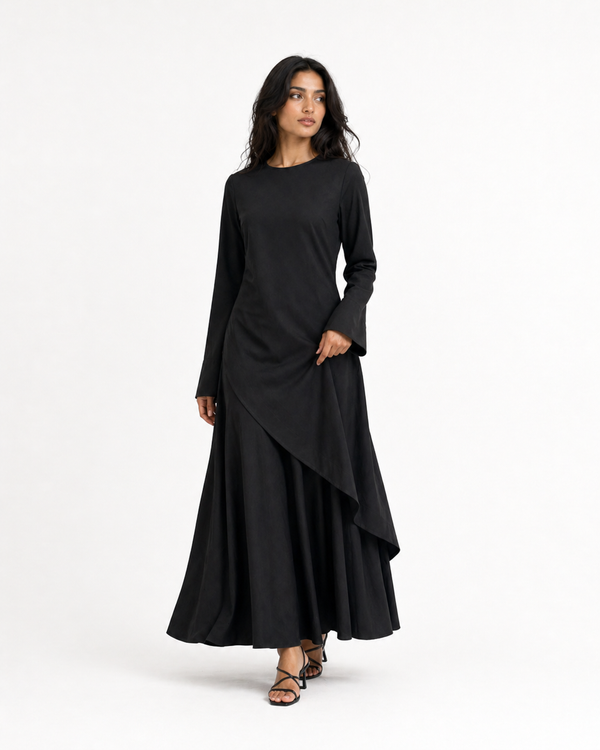 Black Cascading Asymmetric Two-Piece Set
