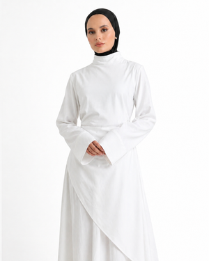 White Cascading Asymmetric Two-Piece Set